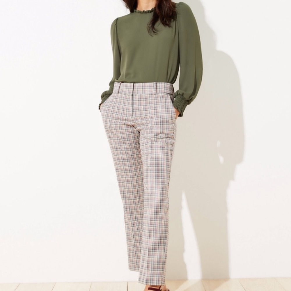 LOFT Houndstooth Plaid Slim Trouser Pants Stretch Multicolor Work Preppy 6 NEW